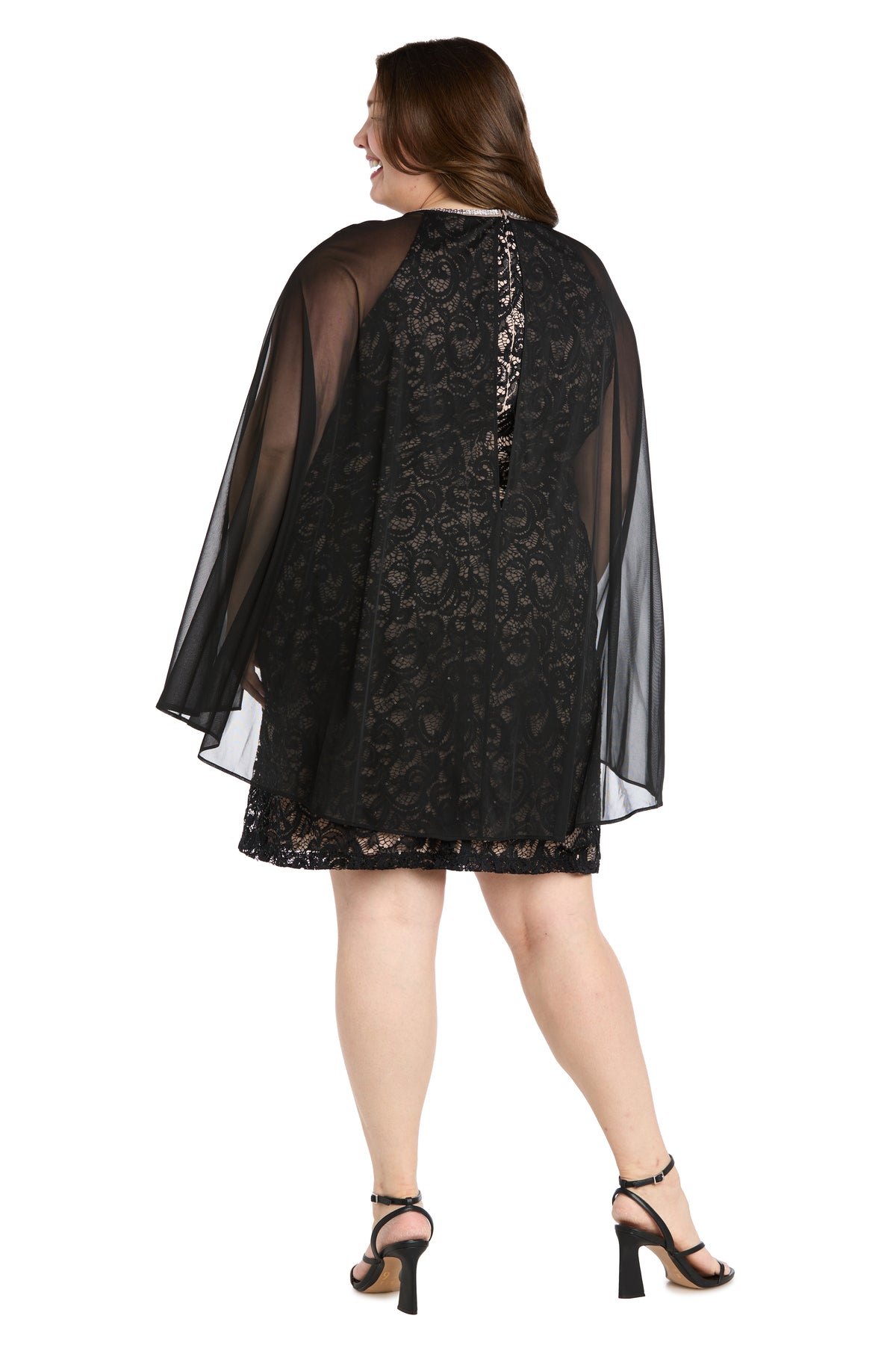 cream and black lace wedding dress AVANTIKA / Black Wedding Dress with Nude Lining and Long Sleeves main image 1